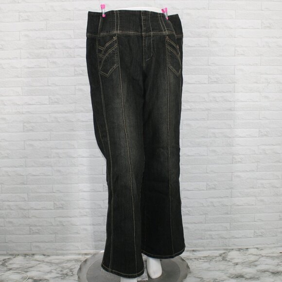 ASHLEY STEWART Jeans Denim Wide Leg Mid Rise Statement Waist Pockets Black 16W - Picture 1 of 14